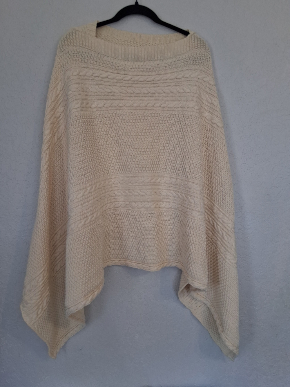​Green 3 Cream Cable Knit Poncho Sweater 100% Cotton Oversized Cape Top USA Made